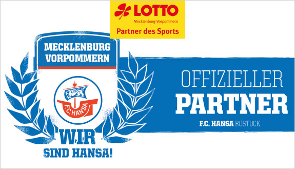 Hansa Rostock Logo sowie Text - Wird sind Hansa. Partner Saison 20/21.