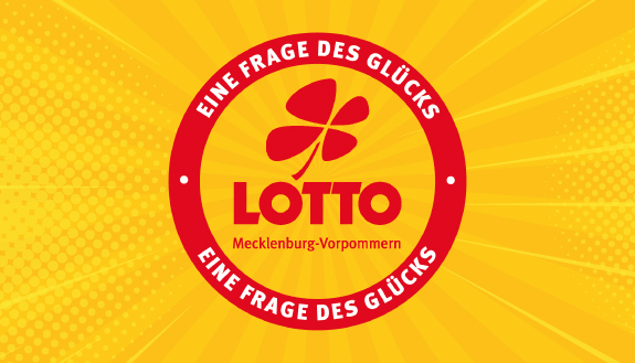 Rotes Logo der Frage des Gl&uuml;cks von LOTTO MV auf gelbem Hintergrund