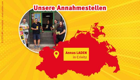 Wir stellen vor – unsere Annahmestellen: Annas LADEN in Crivitz und Landkarte MV.