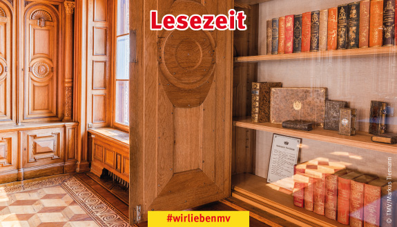 Blick in die historische Bibliothek im Schlossmuseum Schwerin
