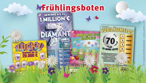 Rubbellose von LOTTO MV auf illustrierter Fr&uuml;hlingswiese.