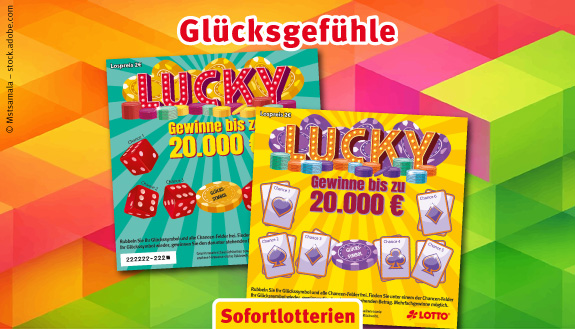 2-Euro-Lose LUCKY, jeweils im gelben und gr&uuml;nen Design. 