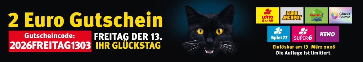 Schwarze Katze vor dunklem Hintergrund sowie Informationen zur Gutscheinkampagne