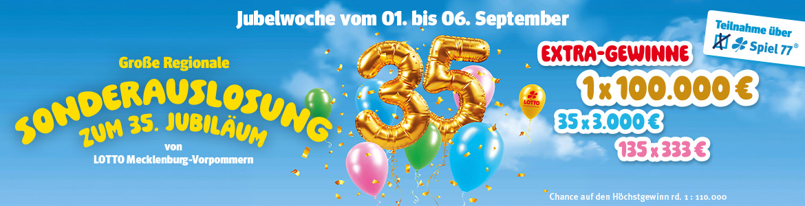 Regionale Sonderauslosung zum 35. Jubil&auml;um von LOTTO MV mit vielen bunten Luftballons