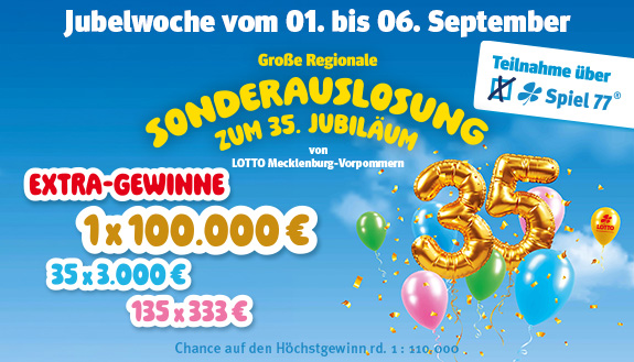 Regionale Sonderauslosung zum 35. Jubil&auml;um von LOTTO MV mit vielen bunten Luftballons
